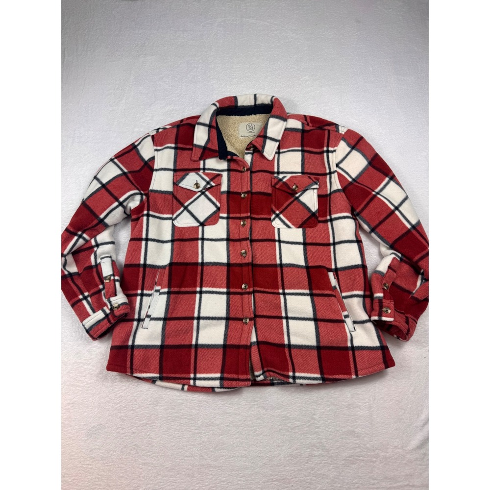 Sage Collective Red Plaid Sherpa Lined Fleece Shirt Jacket Shacket Mens XL